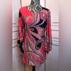 Vibrant Paisley Dress with Bell Sleeves
